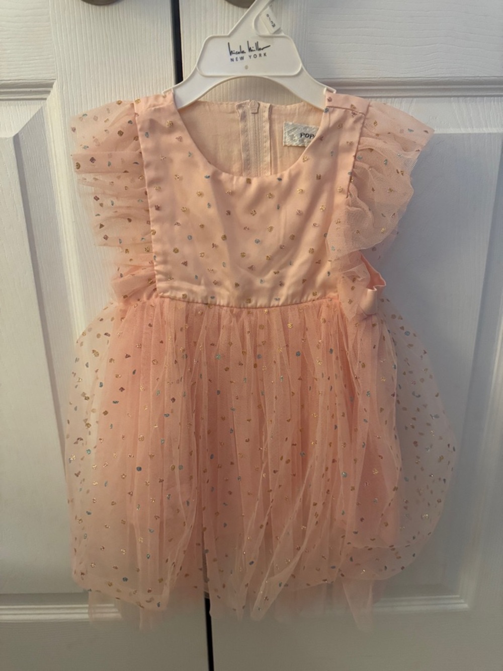 Popatu Peach Pink Tulle Party Dress with Gold Sparkle